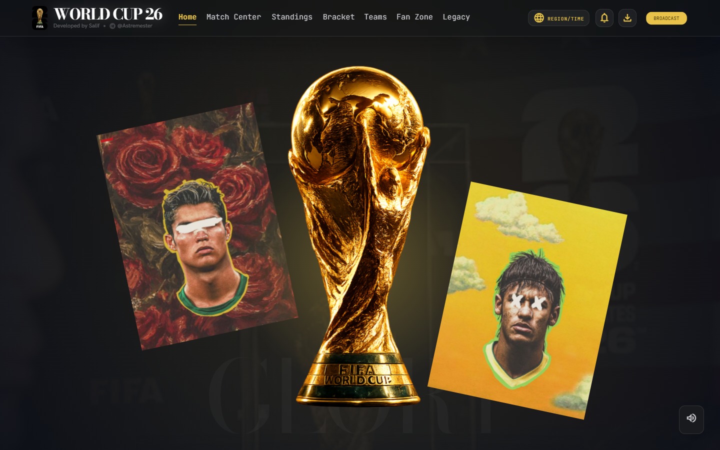 WORLD CUP 26 website preview showing its navigation, hero and visual identity
